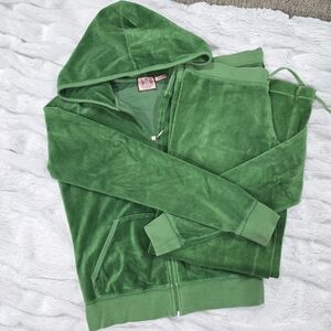 VTG Y2K Juicy Couture Velour Track Suit Hooded Jacket (L) and Pants (M) GREEN